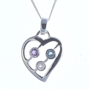 Amethyst Blue Topaz and Moonstone Heart Pendant
