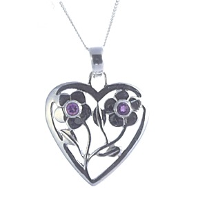 Amethyst Faceted Flowers in a Heart Pendant