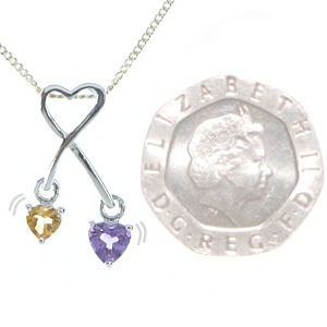 Amethyst and Citrine Crossed Heart Pendant