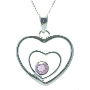 Amethyst Heart in a Heart Pendant