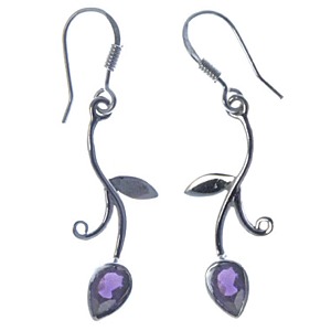 Amethyst Faceted Leaf and Tendril Earrings