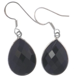 Black Onyx Faceted Teardrop Earrings (Med)