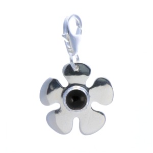 Black Onyx Sterling Silver Flower Charm
