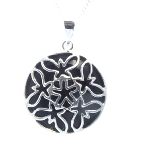 Black Onyx Pendant with Butterfly Overlay