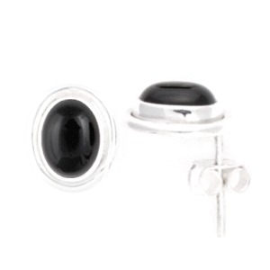 Black Onyx Oval Wire Edge Stud Earrings