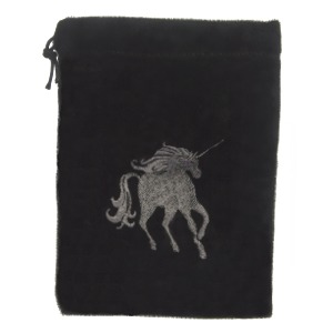 Black Velvet Pouch with a White Unicorn (Large)