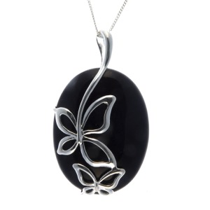 Black Onyx Butterfly Overlay Pendant