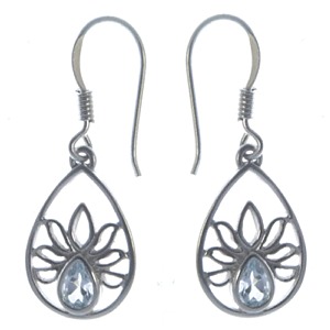 Blue Topaz Faceted Floral Drop Earrings