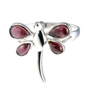 Garnet Dragonfly Ring (Size Q - R)