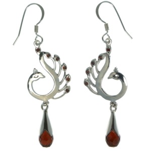 Garnet Peacock Drop Earrings