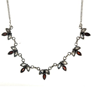 Moonstone and Garnet Faceted Marquis Necklace