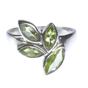 Peridot 4 Marquis Faceted Ring (Size N)