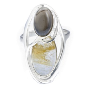 Rutilated and Smoky Quartz 2 Stone Ring (Size T)