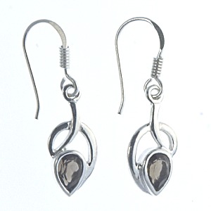 Smokey Quartz Faceted Open Leaf Earrings