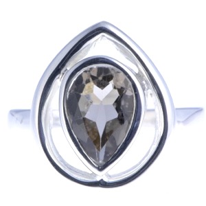 Smoky Quartz Faceted Teardrop Ring (Size P)